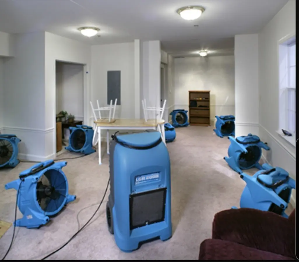 Air movers and dehumidifier setup for Water Damage Restoration in San Fernando